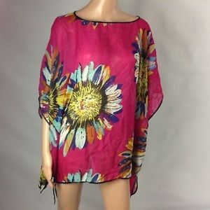 Sax Womens Top Tunic Floral Loose Sheer One Size